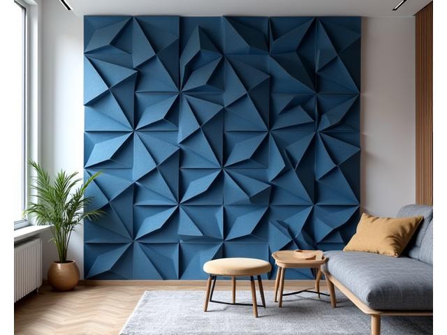 Veggopphengte akustikkpaneler som kunstverk, i et scandinavisk-inspirert kontorlandskap