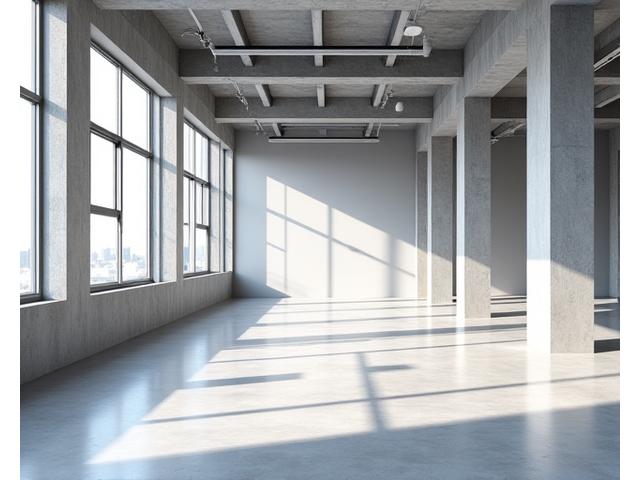 Før/etter bilde, dagtid. Et moderne kontorloft i Oslo med dagslys som fremhever arkitekturen før installasjon av Vinkel Vevens belysning. Rent, men noe trist.