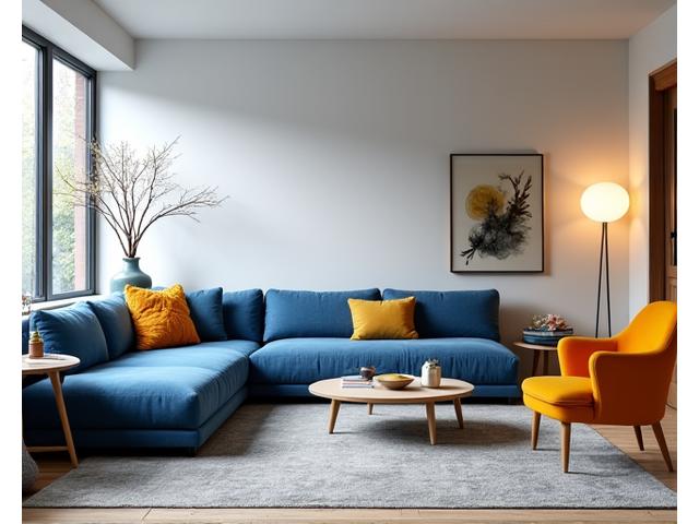 Fleksibel stue med modulære møbler og innbydende farger