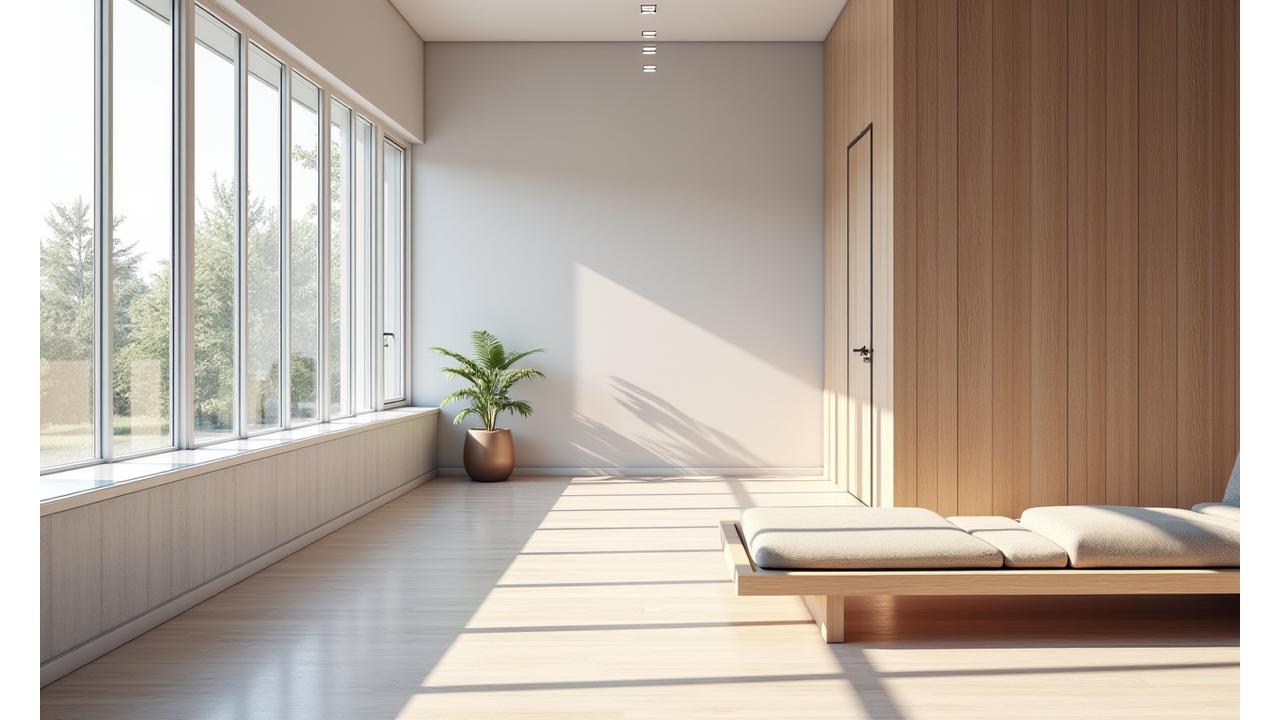 Visuell fremstilling av geometriske mønstre og fargepaletter for 2025's interiørtrender med fokus på bærekraftige materialer