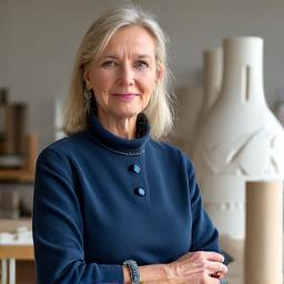 Portrett av en etablert skulptør fra Oslo, kjent for skulpturer som spiller på gyllent snitt og tessellering, i sitt studio.