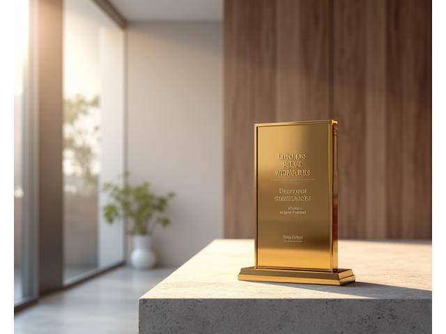 Bilde av en designpris eller et sertifikat i et elegant interiør.