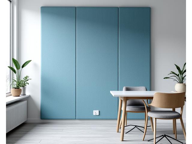 Lydabsorberende tekstilpanel med et diskret mønster i et moderne kontormiljø