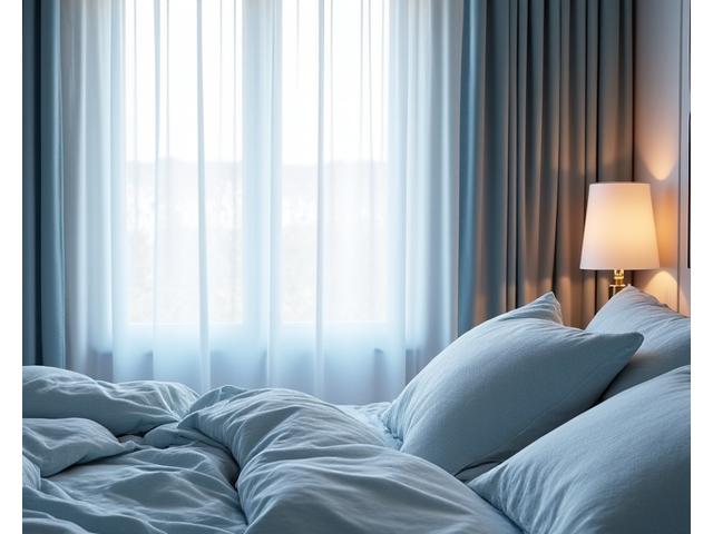 Før og etter av et soverom transformert med nye gardiner og sengetekstiler